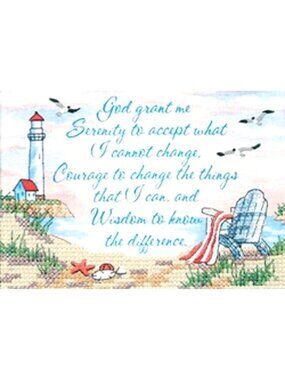 Dimensions Serenity Prayer Stamped Cross Stitch Kit 65013 7X 5 Lighthouse Scene